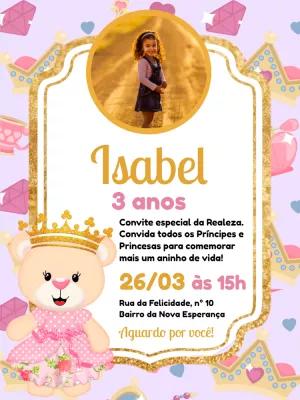 Convite Aniversário Ursinha Princesa com Foto para Editar
