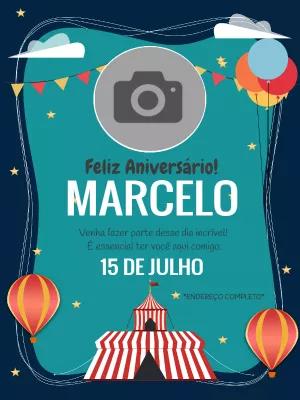 Convite Aniversário Circo com Foto para Editar Online