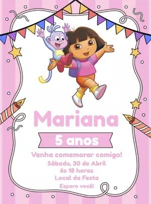 Convite de Aniversário Dora Aventureira para Editar Online