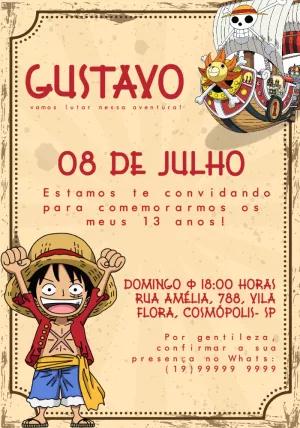 Convite de Aniversário One Piece com Luffy para Editar Online