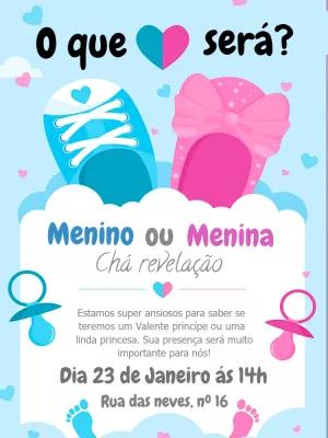 Convite Chá Revelação Sapatinhos Azul e Rosa para Editar Online