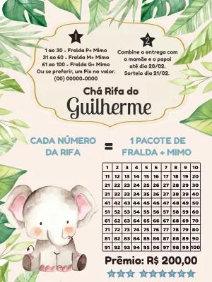 Convite Chá Rifa Elefante Safari para Editar Online