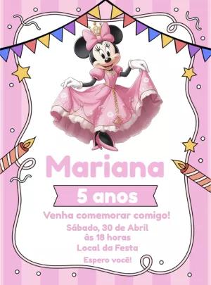 Convite Aniversário Minnie Realeza para Editar Online