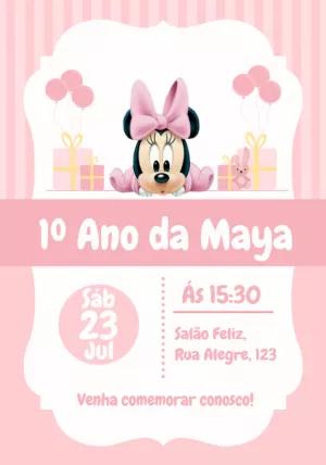 Convite de Aniversário Minnie Baby para Editar Online
