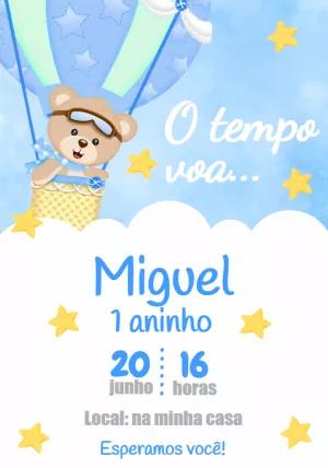 Convite Aniversário Ursinho Baloeiro para Editar Online