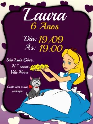 Convite Aniversário Alice no País das Maravilhas para Editar