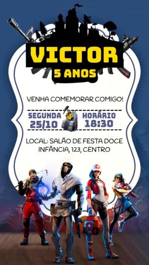 Convite de Aniversário Fortnite com Personagens para Editar Online