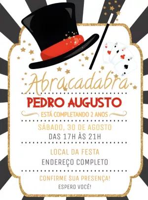 Convite Aniversário Mágico com Cartola e Varinha para Editar