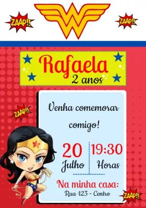 Convite Aniversário Mulher Maravilha para Editar Online