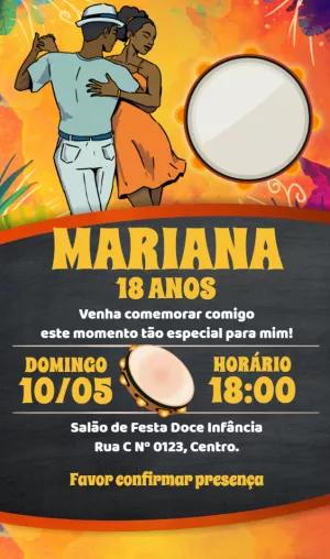 Convite Aniversário Tema Samba com Dançarinos para Editar Online