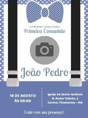 Convite Primeira Comunhão Menino com Foto para Editar Online
