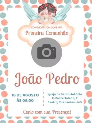 Convite Primeira Comunhão com Anjinho e Foto para Editar