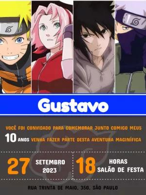 Convite Aniversário Naruto com Personagens para Editar Online