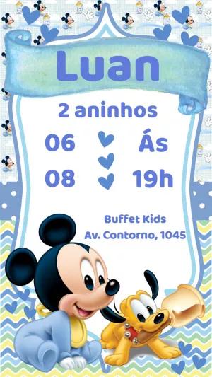 Convite Aniversário Mickey Baby para Editar Online