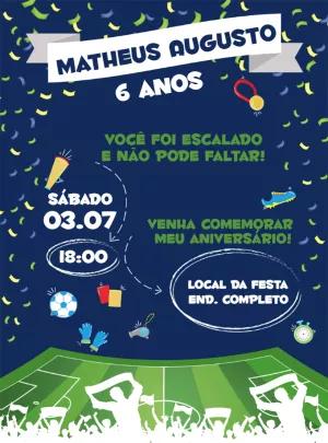 Convite de Aniversário Futebol com Elementos do Esporte Editável
