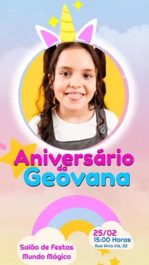 Convite de Aniversário Unicórnio com Foto para Editar Online