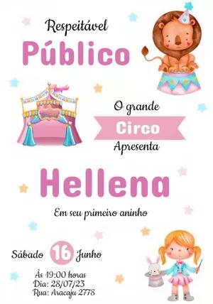 Convite de Aniversário Circo Rosa para Editar Online