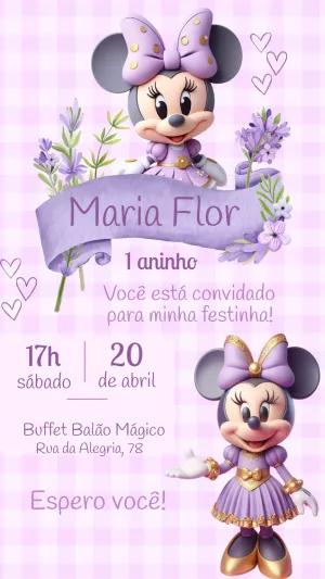 Convite de Aniversário Minnie Lilás para Editar Online