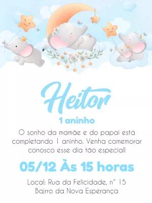Convite Aniversário Elefantinho Fofo para Editar Online