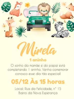 Convite de Aniversário Tema Safari com Animais para Editar