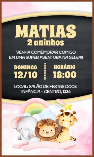 Convite Aniversário Safari Candy Color para Editar Online