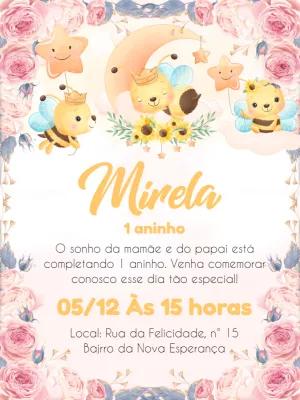 Convite de Aniversário Abelha Floral para Editar Online