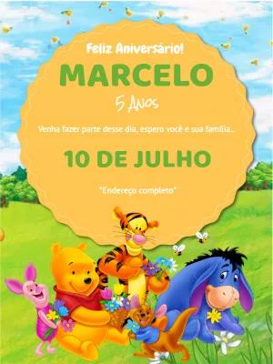 Convite de Aniversário Ursinho Pooh e Turma para Editar Online