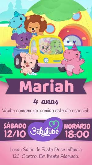 Convite de Aniversário Baby Tube com Personagens para Editar