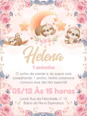 Convite Aniversário Preguiça Floral para Editar Online