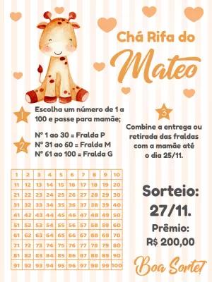 Convite Chá Rifa Safari Girafinha para Editar Online