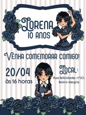 Convite Aniversário Wandinha Addams para Editar Online