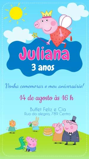 Convite Aniversário Peppa Pig Fada para Editar Online
