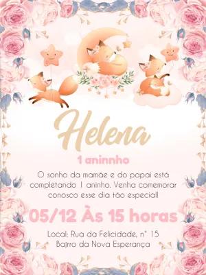 Convite Aniversário Raposa Floral para Editar Online