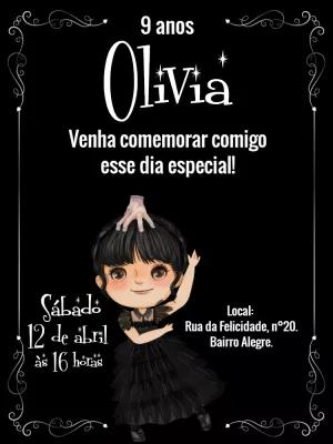 Convite Aniversário Wandinha Addams para Editar Online