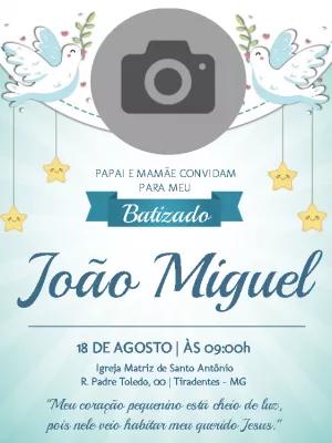 Convite de Batizado com Foto para Editar e Imprimir