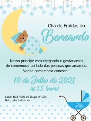 Convite Chá de Fraldas Ursinho na Lua para Editar Online