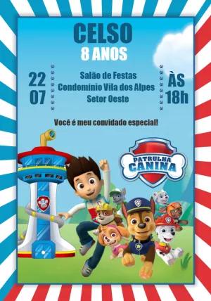 Convite de Aniversário Patrulha Canina para Editar Online