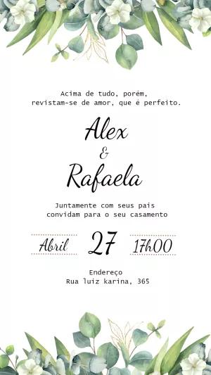 Convite de Casamento Floral com Eucalipto para Editar Online