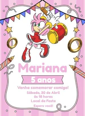 Convite de Aniversário Amy Rose para Editar e Imprimir