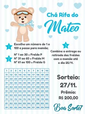 Chá Rifa Ursinho Aviador Azul para Editar Online