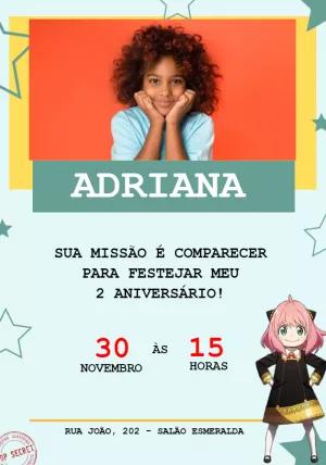 Convite Aniversário Spy x Family com Foto para Editar Online
