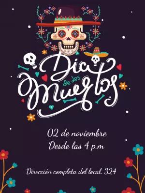 Invitación Día de los Muertos con Calavera para Editar Online