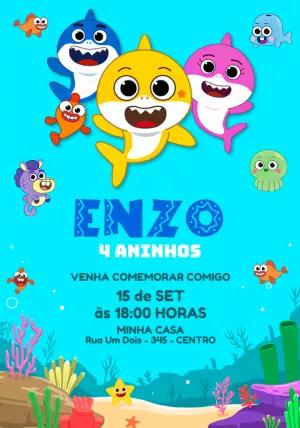 Convite Aniversário Baby Shark Big Show para Editar Online