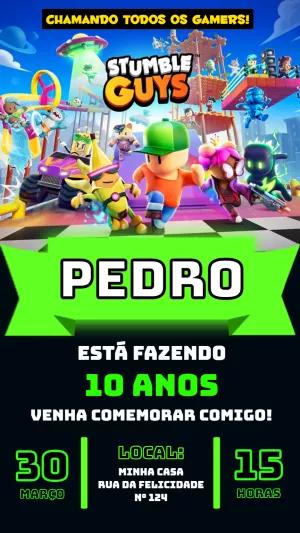Convite Aniversário Stumble Guys Editável Online para Imprimir