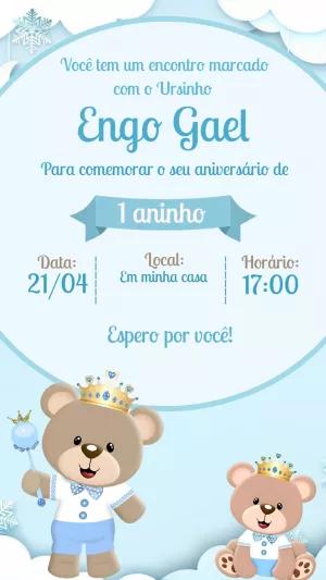 Convite Aniversário Ursinho Príncipe Editável Online