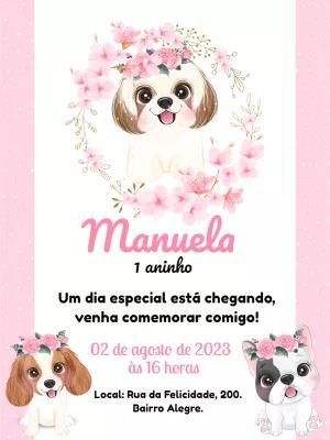 Convite de Aniversário Cachorrinha Rosa para Editar Online