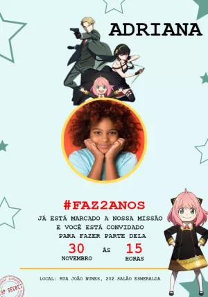 Convite de Aniversário Spy x Family com Foto para Editar