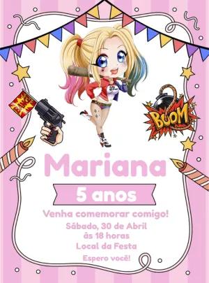 Convite de Aniversário Alerquina Chibi para Editar Online