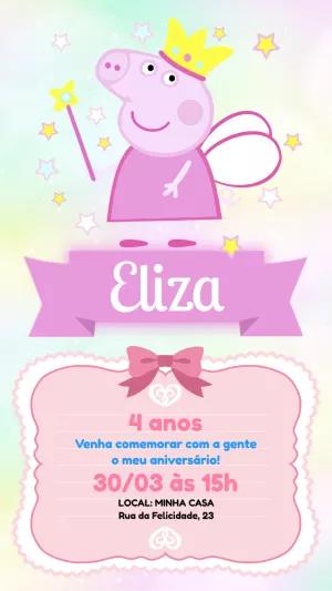 Convite Aniversário Peppa Pig Fada para Editar Online