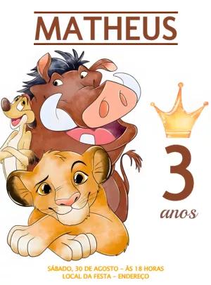 Convite Aniversário O Rei Leão Aquarela para Editar Online